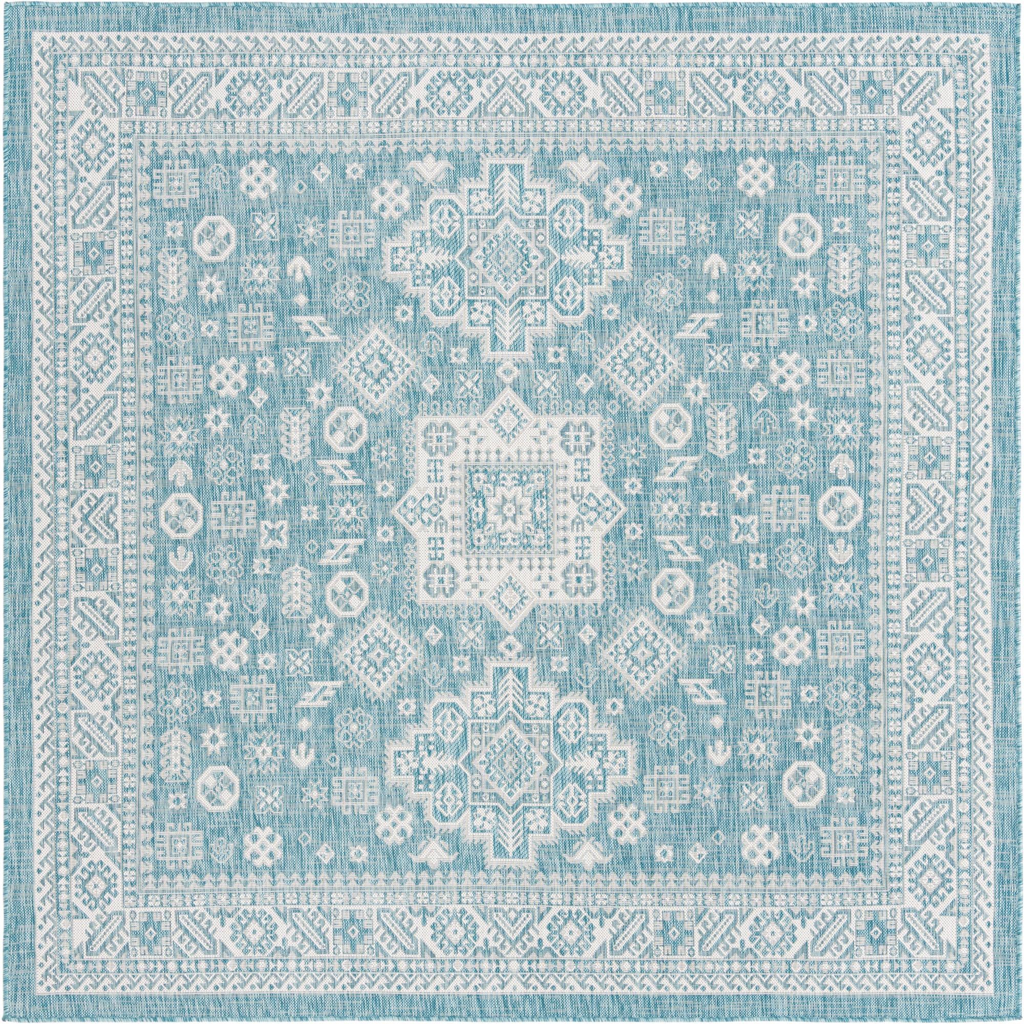 7' 10 x 7' 10 Easy-Clean Aztec Indoor / Outdoor Square Rug