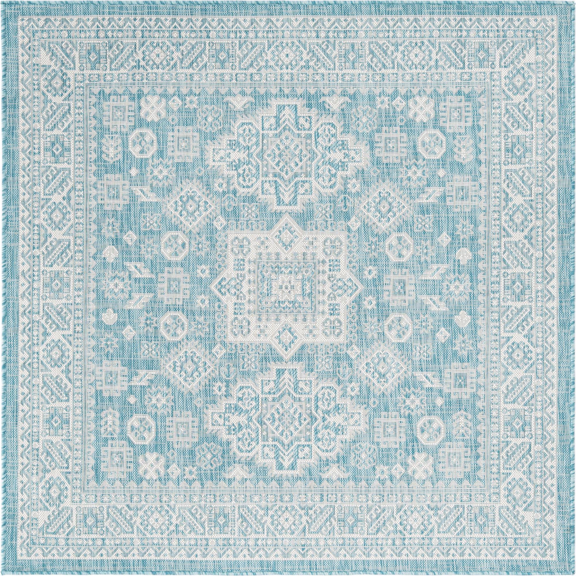 5' 3 x 5' 3 Easy-Clean Aztec Indoor / Outdoor Square Rug