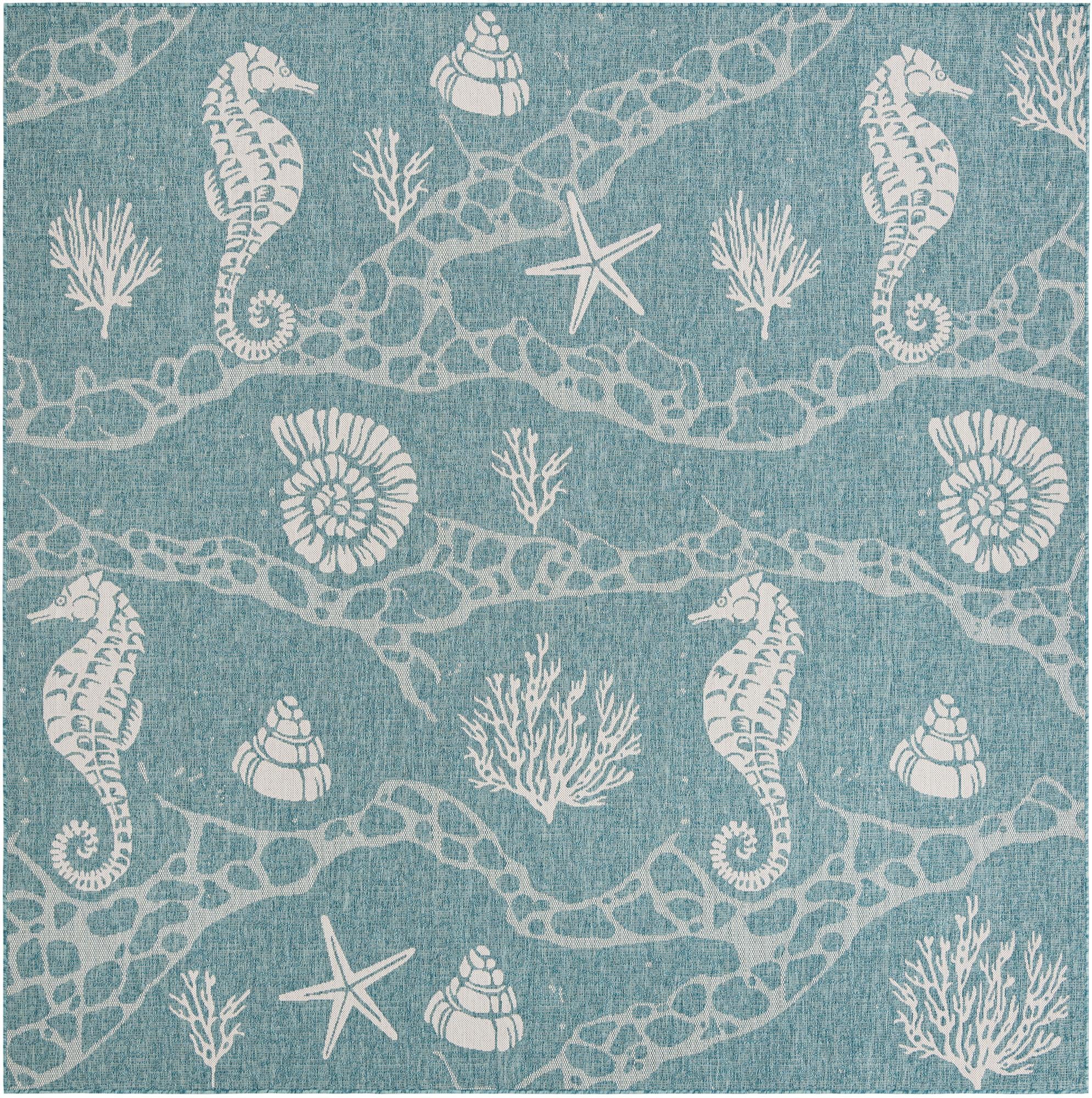 10' x 10' Easy-Clean Coastal Indoor / Outdoor Square Rug