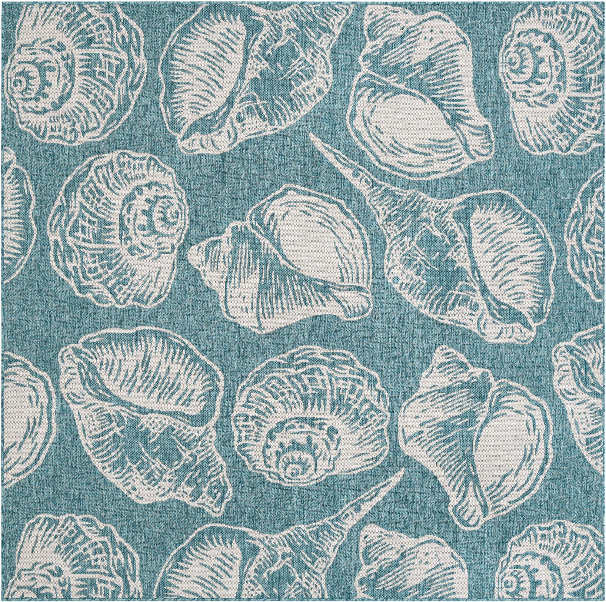 7' 10 x 7' 10 Easy-Clean Coastal Indoor / Outdoor Square Rug