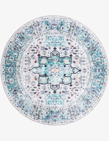 Aqua Green Washable Yara Round Rug