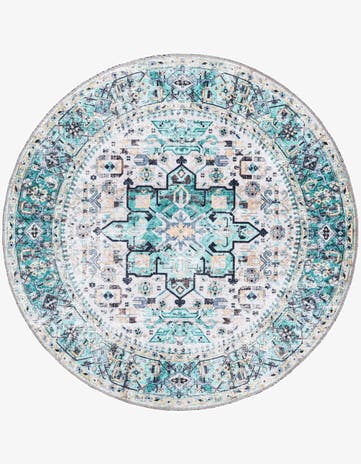 Aqua Green Washable Yara Round Rug