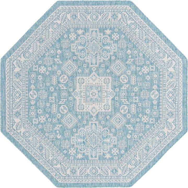 7' 10 x 7' 10 Easy-Clean Aztec Indoor / Outdoor Octagon Rug