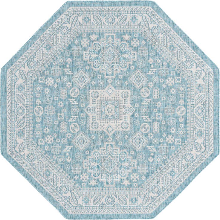 Detail image of 7' 10 x 7' 10 Easy-Clean Aztec Indoor / Outdoor Octagon Rug
