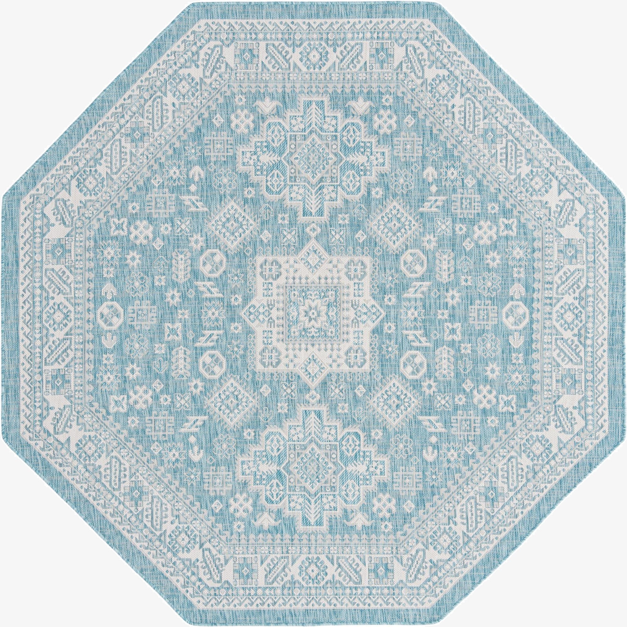 7' 10 x 7' 10  Washable Aztec Indoor / Outdoor Octagon Rug