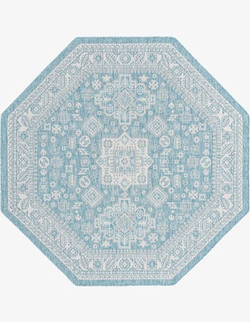 Aqua Easy-Clean Aztec Indoor / Outdoor Octagon Rug