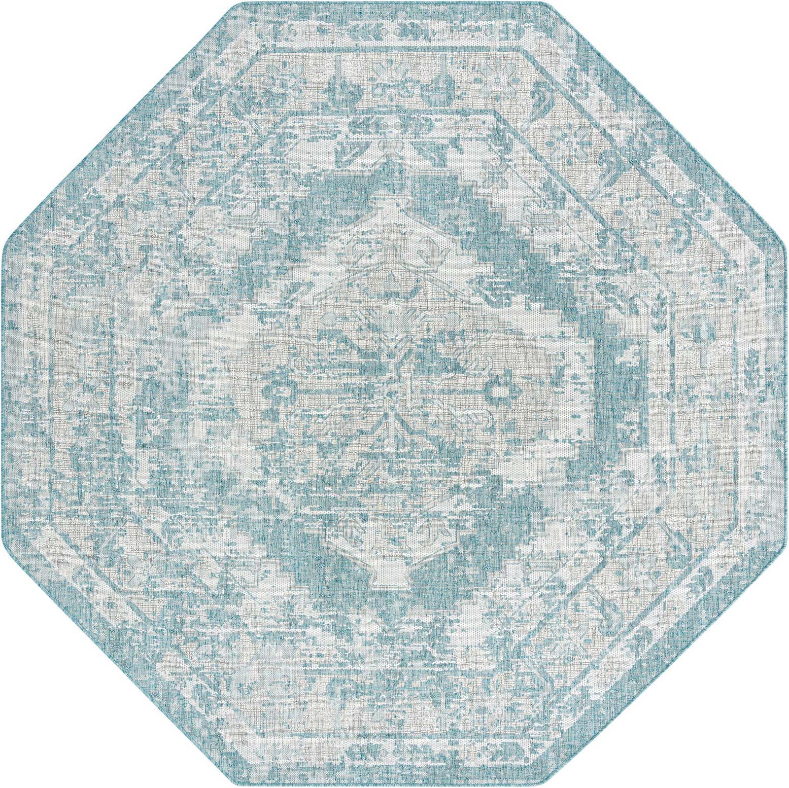 7' 10 x 7' 10 Easy-Clean Traditional Indoor / Outdoor Octagon Rug