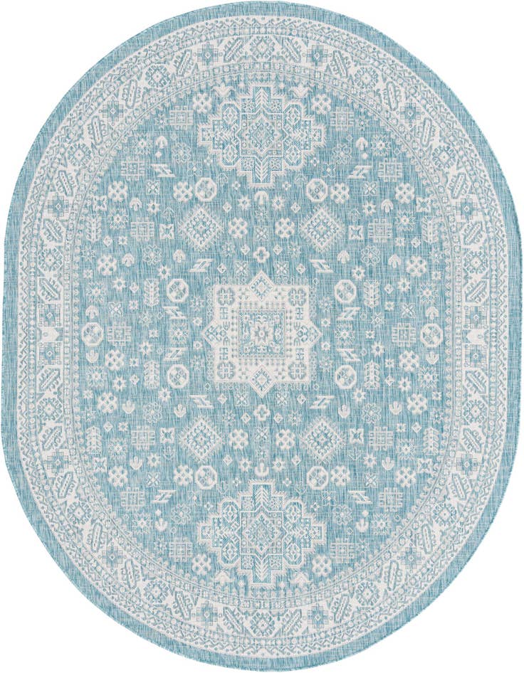 Detail image of 7' 10 x 10' Easy-Clean Aztec Indoor / Outdoor Oval Rug