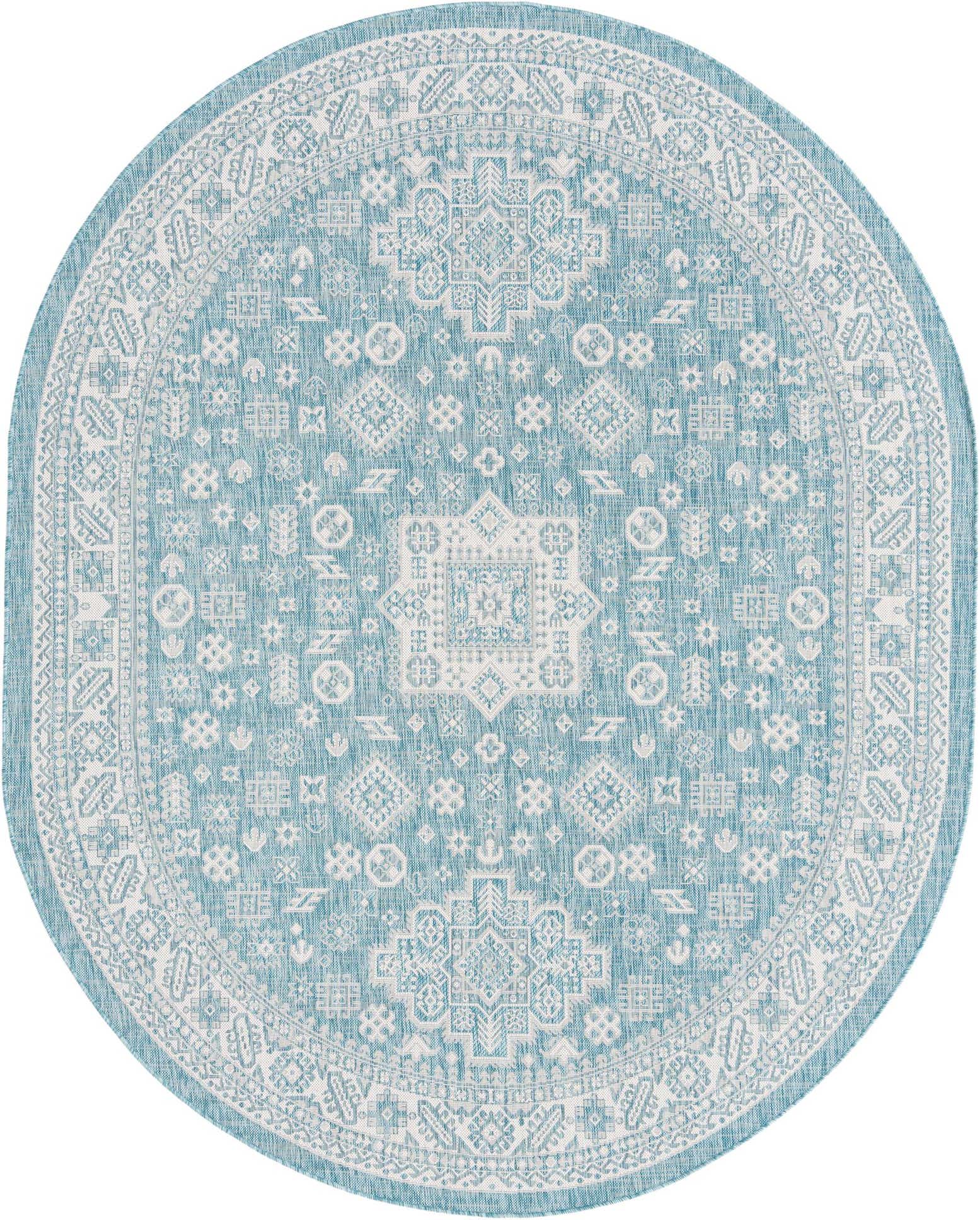 7' 10 x 10' Easy-Clean Aztec Indoor / Outdoor Oval Rug