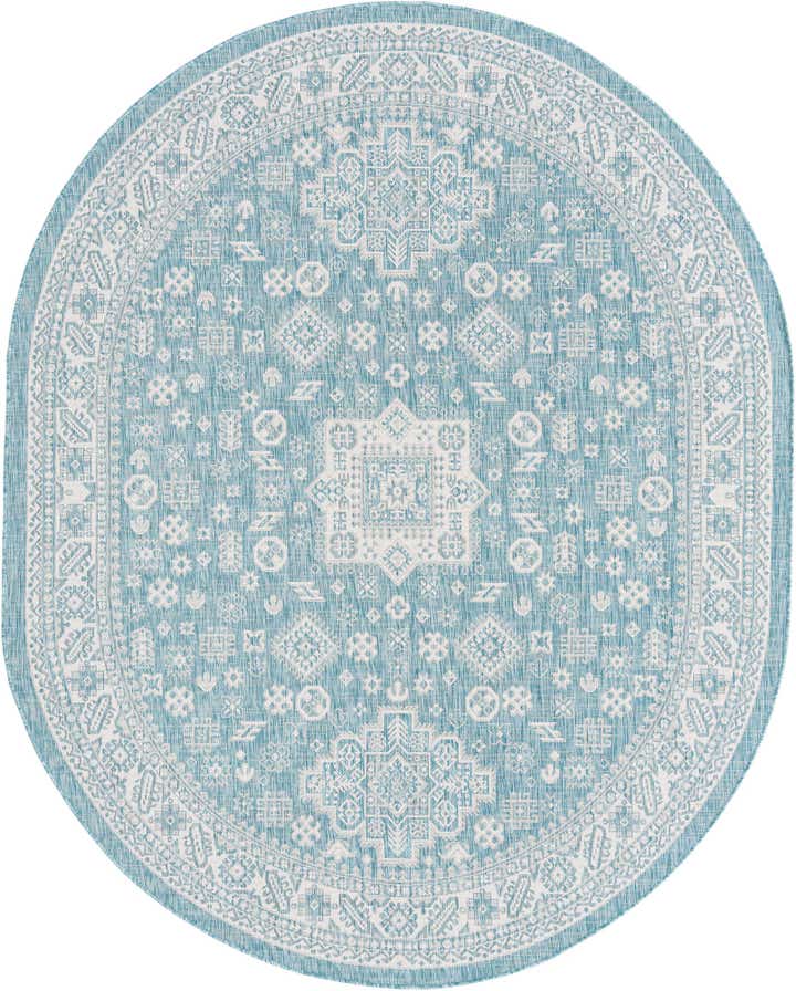 7' 10 x 10' Easy-Clean Aztec Indoor / Outdoor Oval Rug