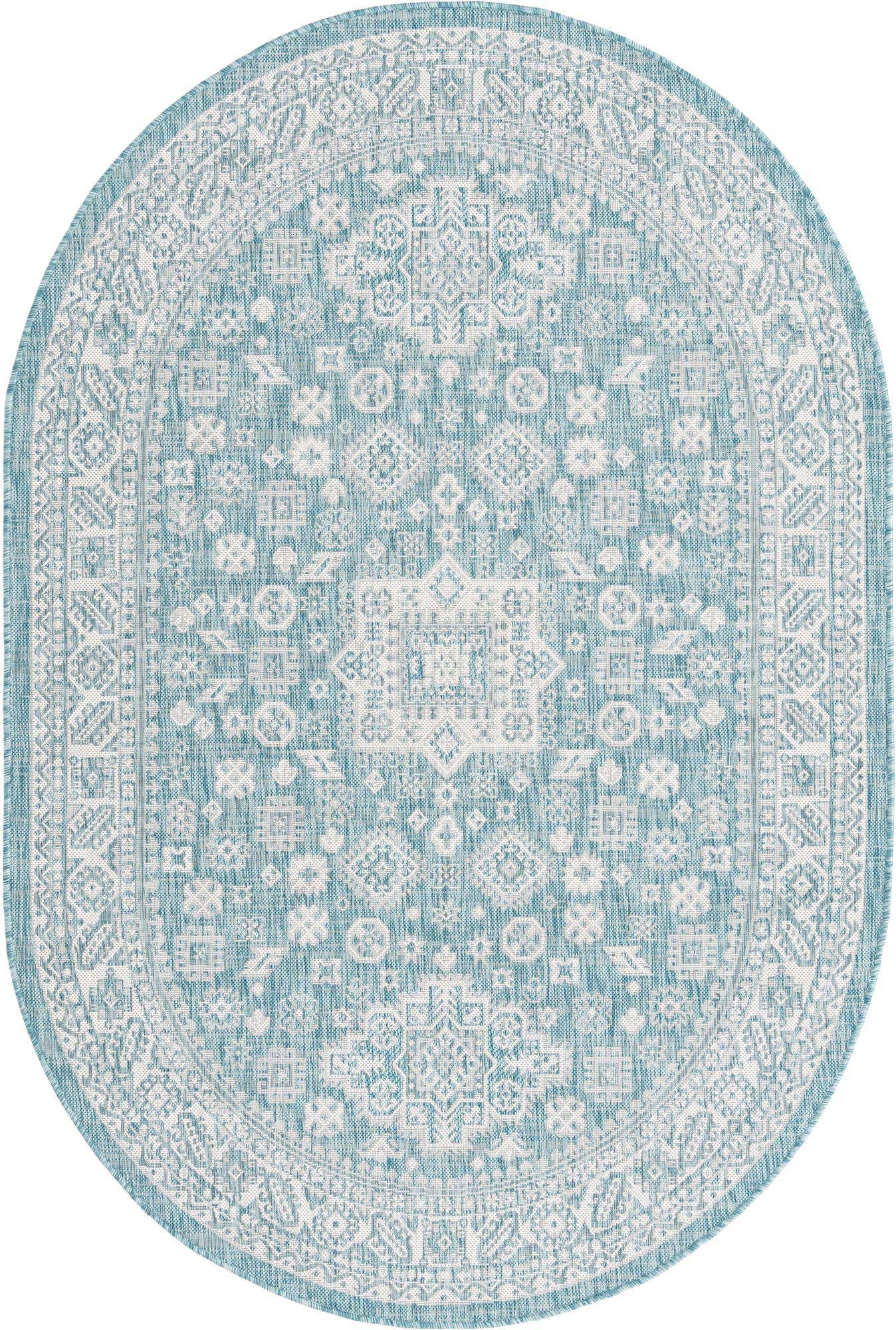 5' 3 x 8' Easy-Clean Aztec Indoor / Outdoor Oval Rug