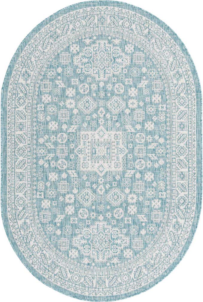 5' 3 x 8' Easy-Clean Aztec Indoor / Outdoor Oval Rug