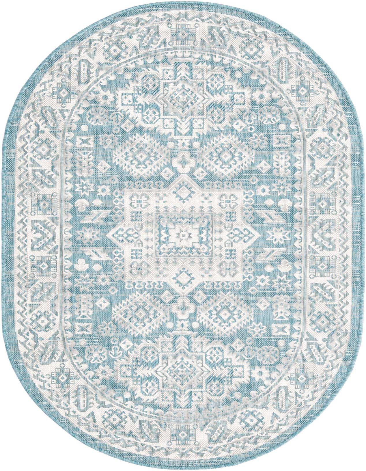 3' x 5' 3 Easy-Clean Aztec Indoor / Outdoor Oval Rug
