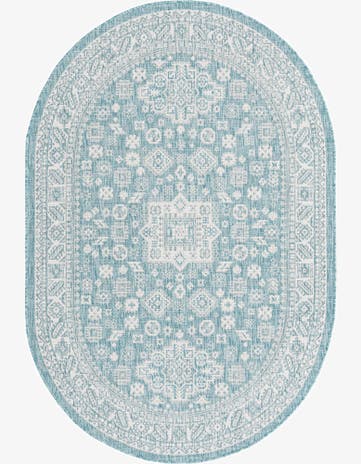 5' 3 x 8' Easy-Clean Aztec Indoor / Outdoor Oval Rug