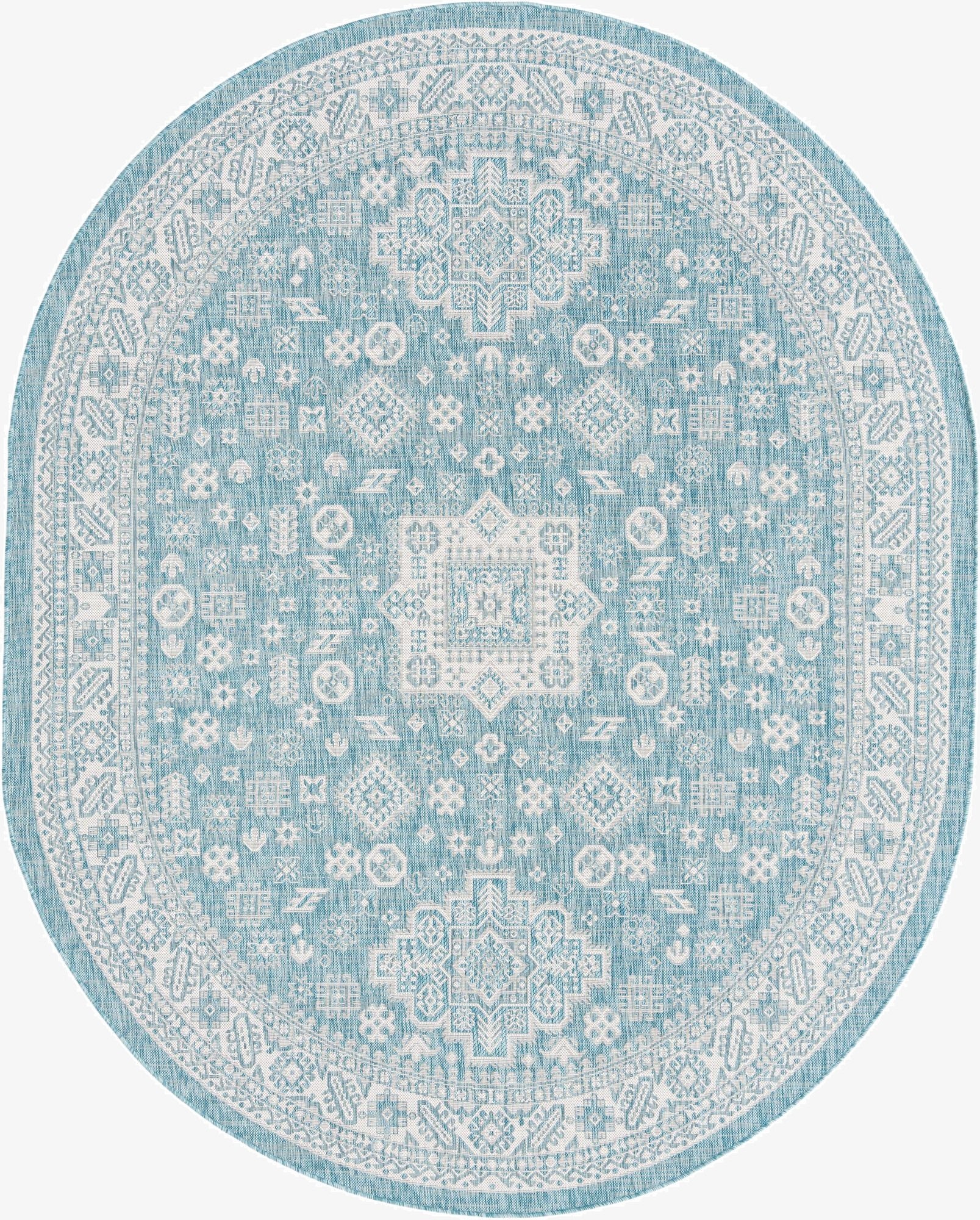 7' 10 x 10'  Washable Aztec Indoor / Outdoor Oval Rug