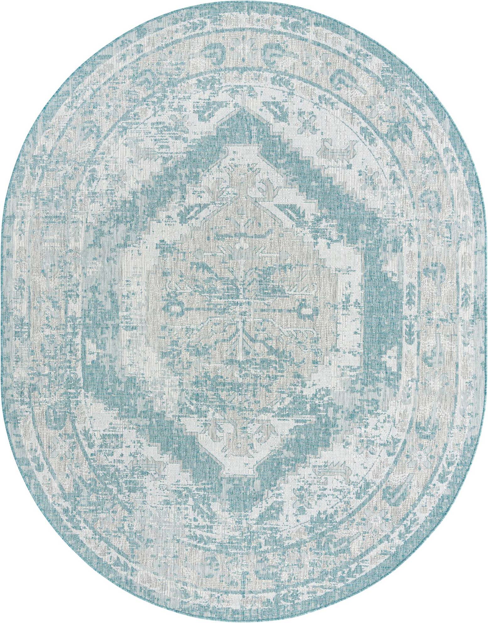 7' 10 x 10' Easy-Clean Traditional Indoor / Outdoor Oval Rug