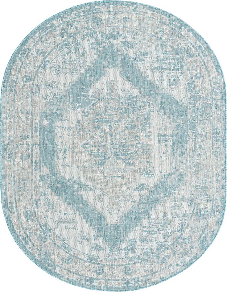 Detail image of 5' 3 x 8' Easy-Clean Traditional Indoor / Outdoor Oval Rug