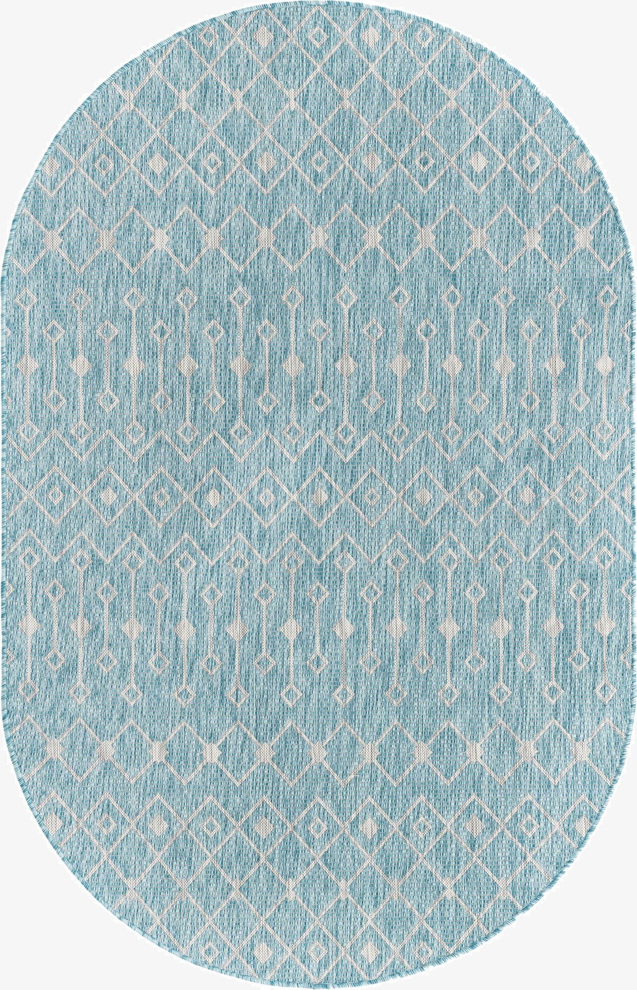 5' 3 x 8'  Washable Trellis Indoor / Outdoor Oval Rug
