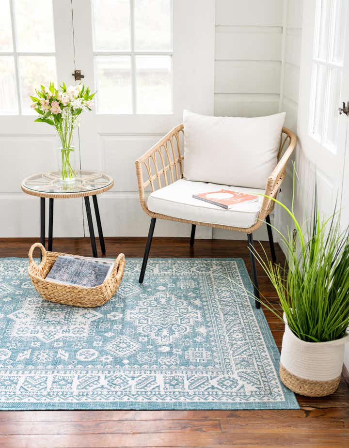 Custom Aqua Easy-Clean Aztec Indoor / Outdoor Rug
