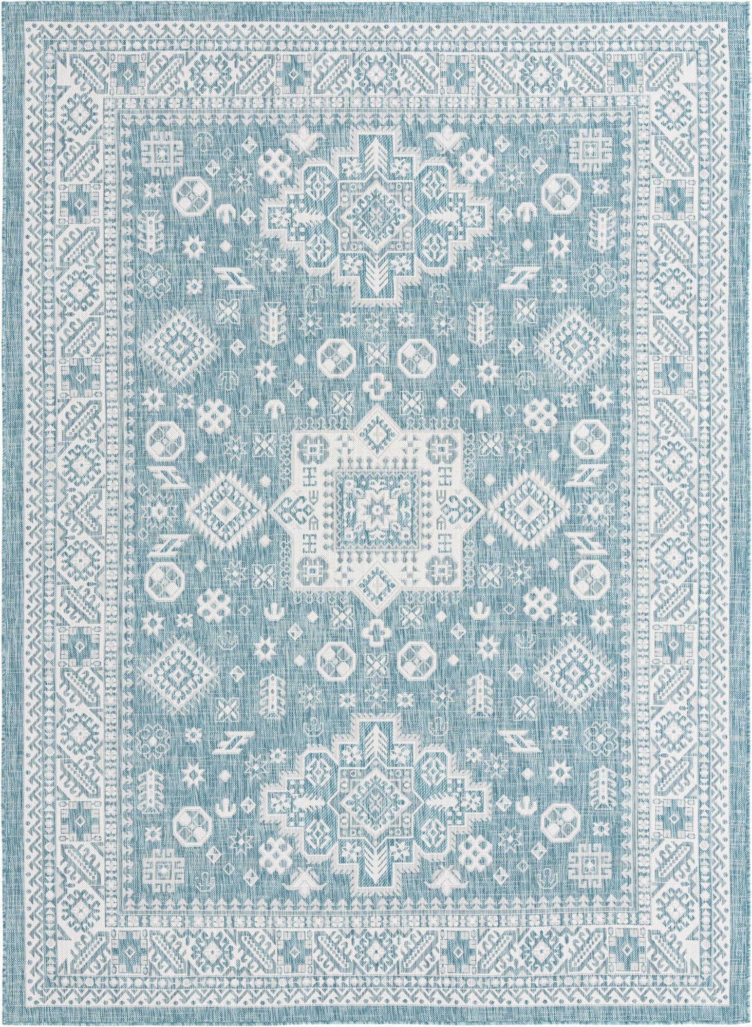 Primary image 7' 10 x 11'  Washable Aztec Indoor / Outdoor Rug