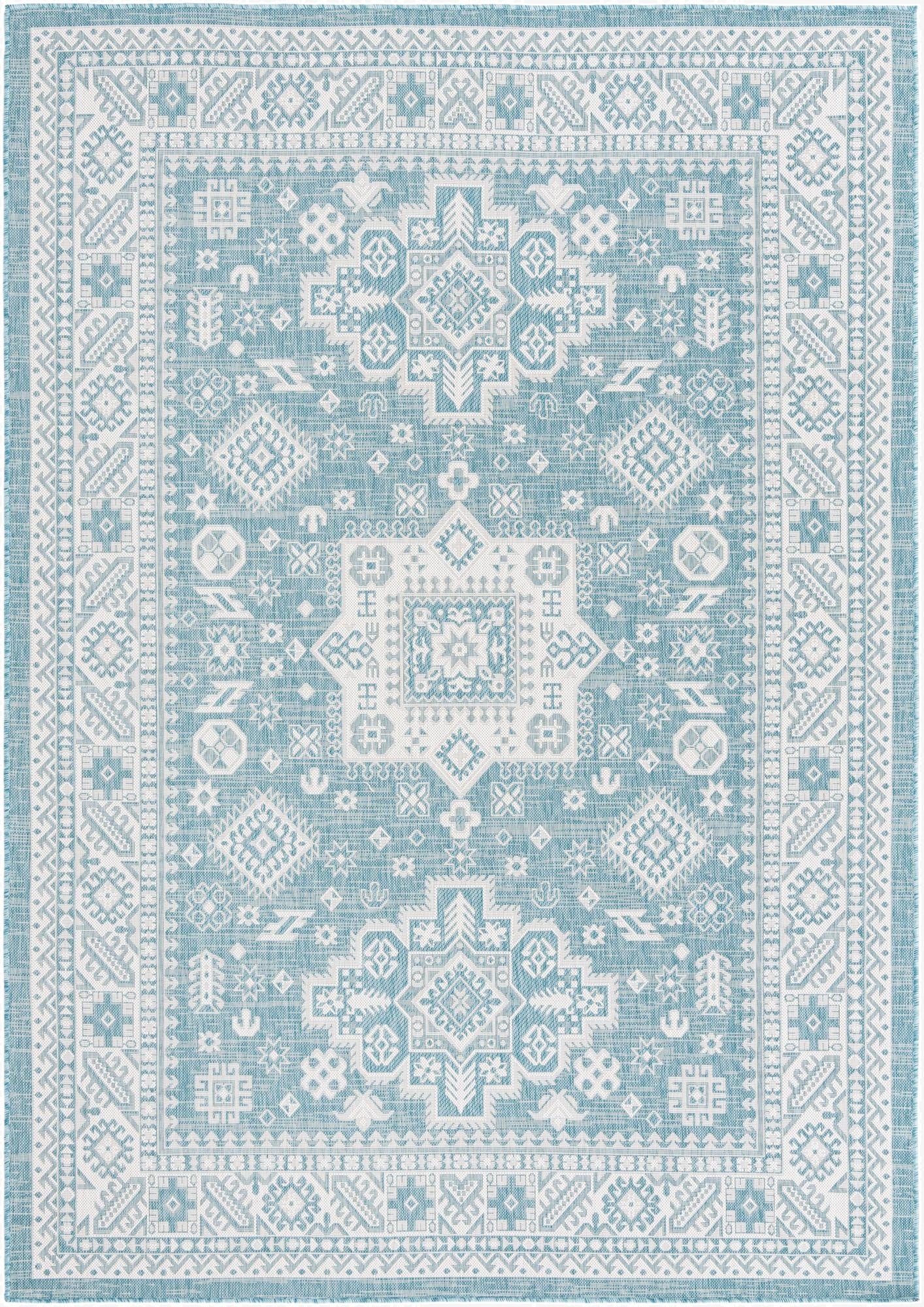 Primary image 7' x 10'  Washable Aztec Indoor / Outdoor Rug