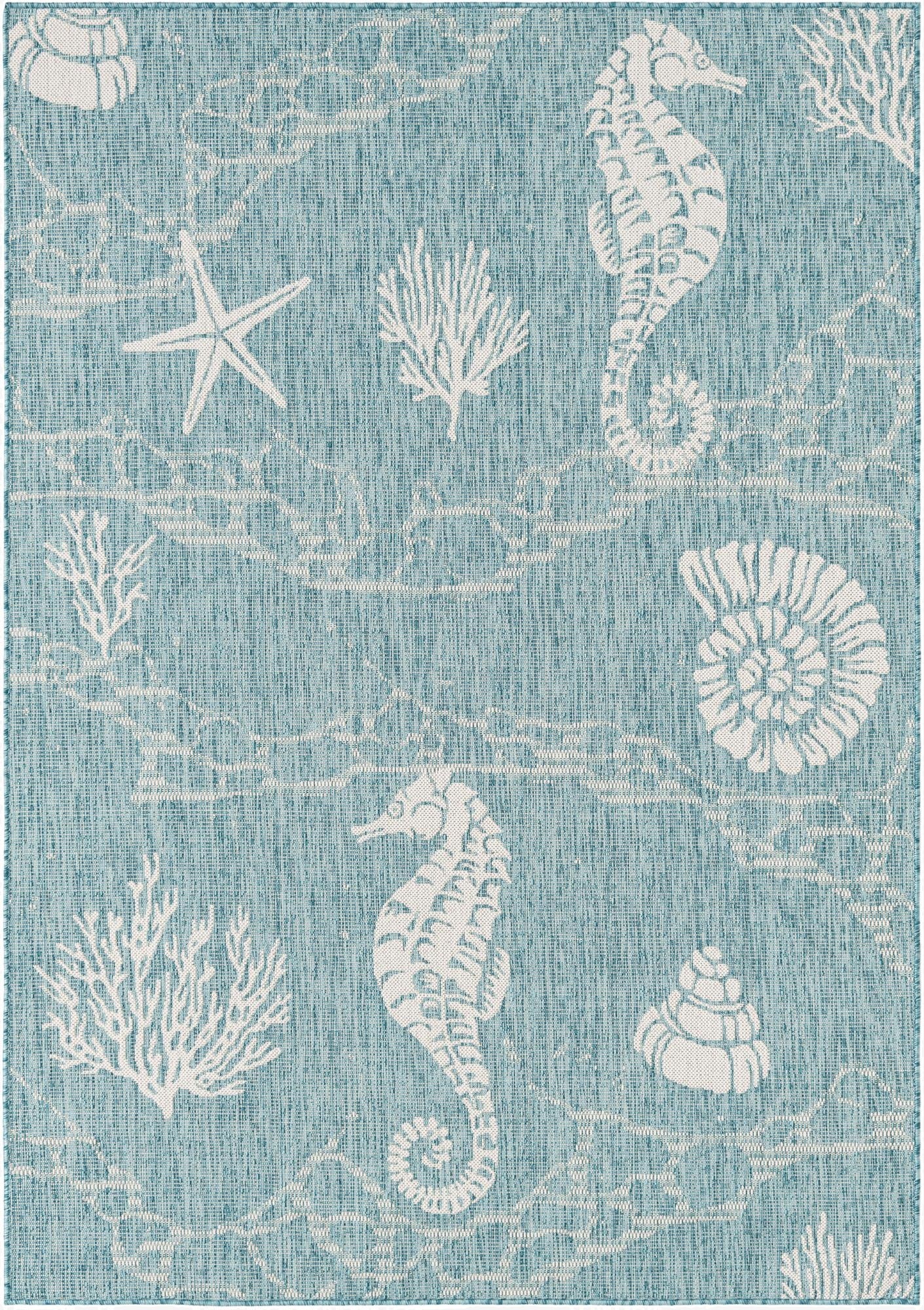 Primary image 5' 3 x 8'  Washable Coastal Indoor / Outdoor Rug