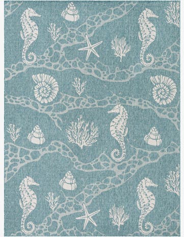 Aqua Easy-Clean Coastal Indoor / Outdoor Rug