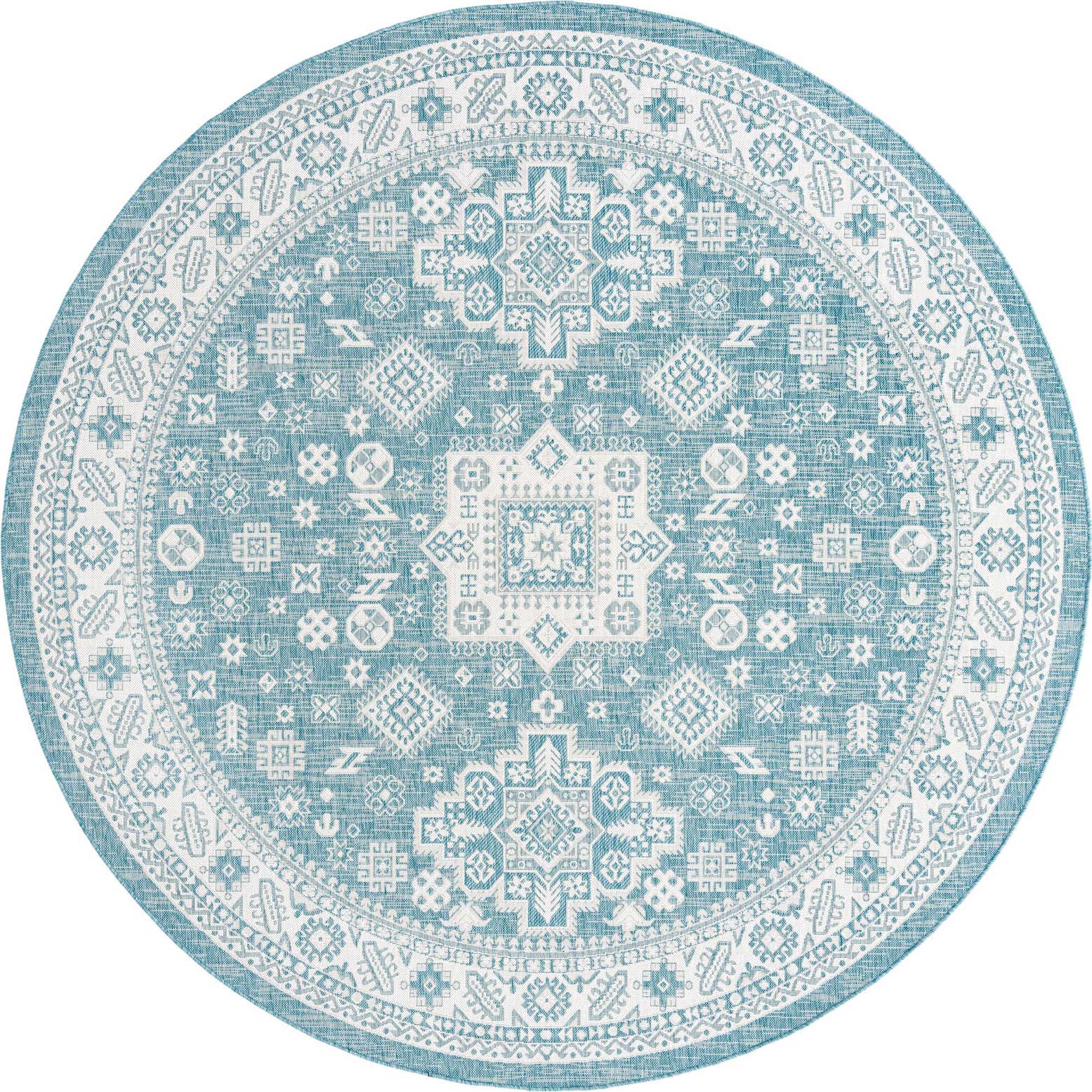 10' x 10' Easy-Clean Aztec Indoor / Outdoor Round Rug