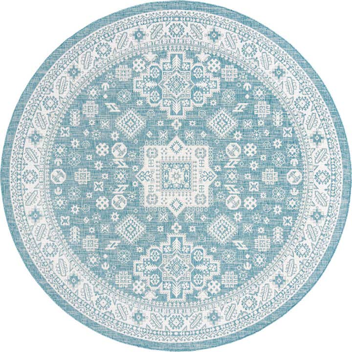 10' x 10' Easy-Clean Aztec Indoor / Outdoor Round Rug