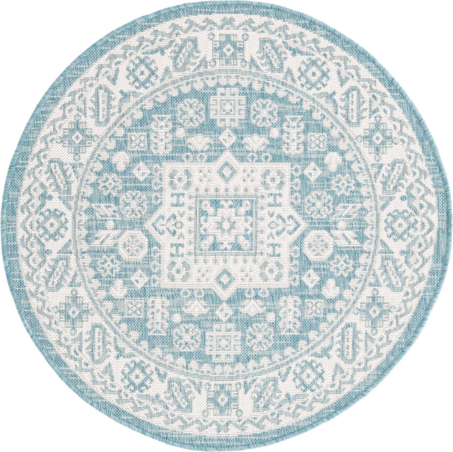 3' x 3' Easy-Clean Aztec Indoor / Outdoor Round Rug