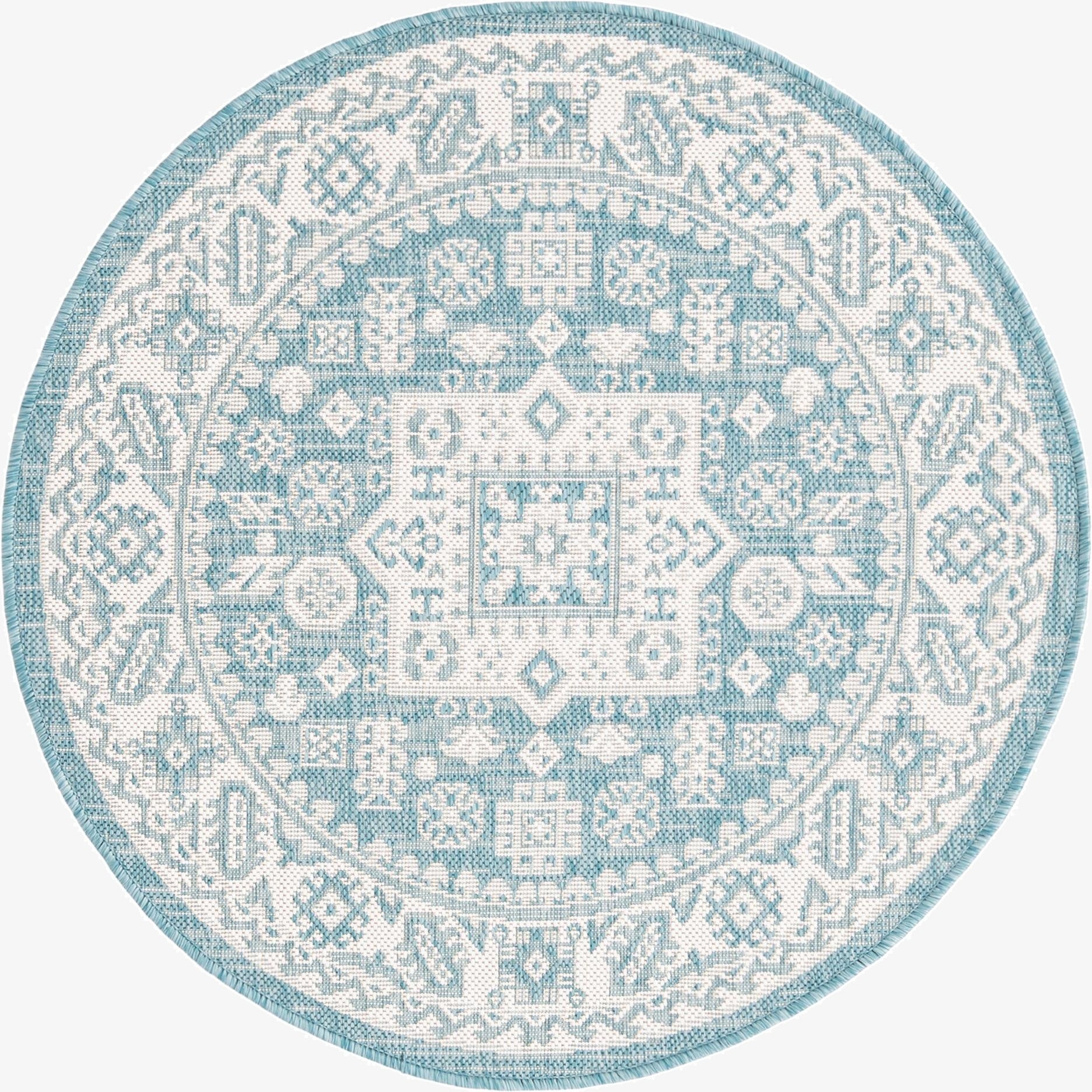 Primary image 3' x 3'  Washable Aztec Indoor / Outdoor Round Rug