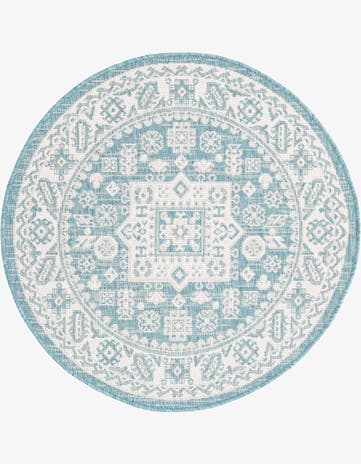 Aqua Easy-Clean Aztec Indoor / Outdoor Round Rug