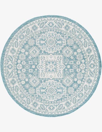 4' x 4' Easy-Clean Aztec Indoor / Outdoor Round Rug