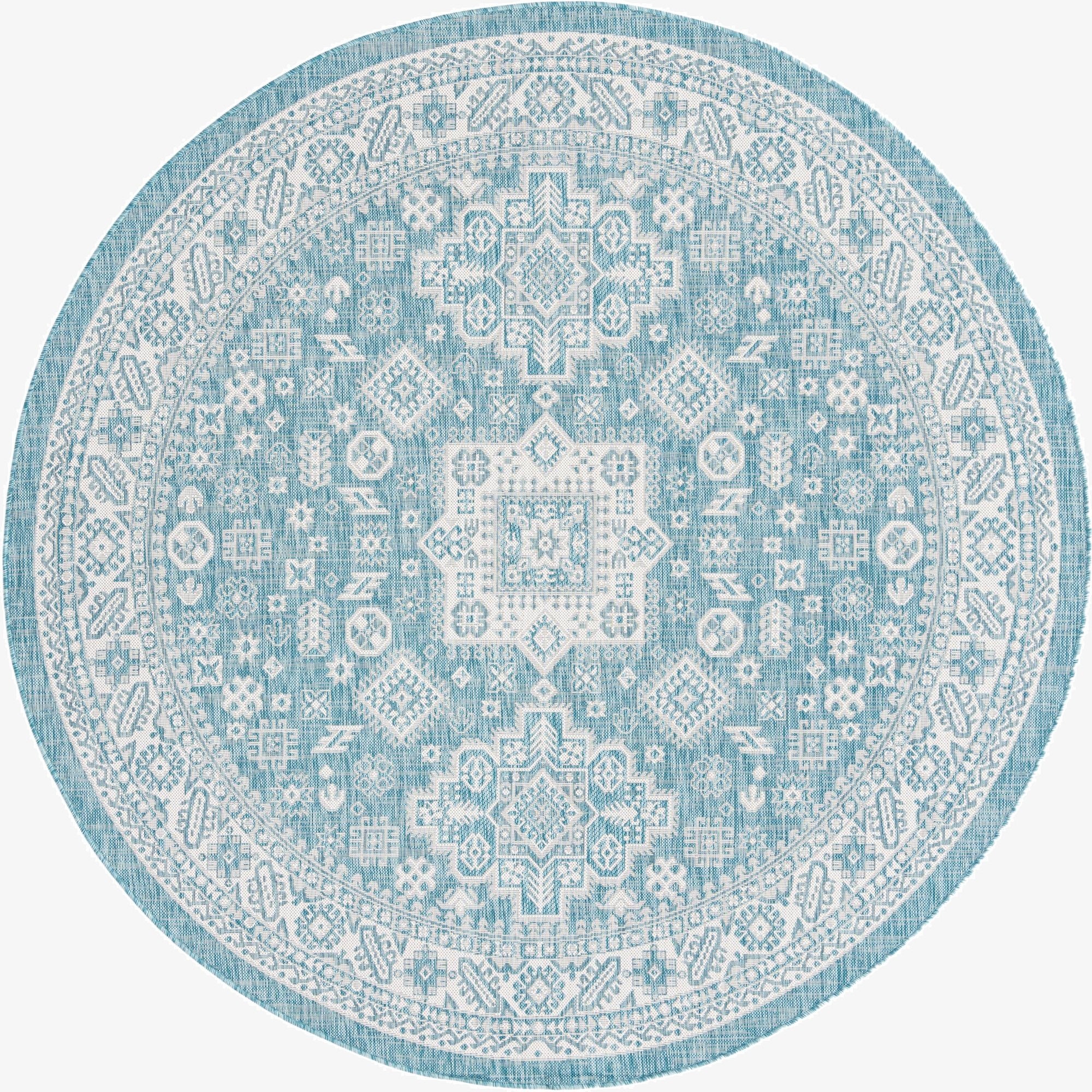 Primary image 7' 10 x 7' 10  Washable Aztec Indoor / Outdoor Round Rug