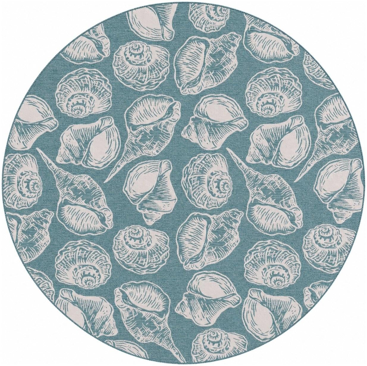 Aqua Easy-Clean Coastal Indoor / Outdoor Round Rug
