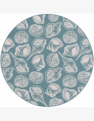 Aqua Easy-Clean Coastal Indoor / Outdoor Round Rug