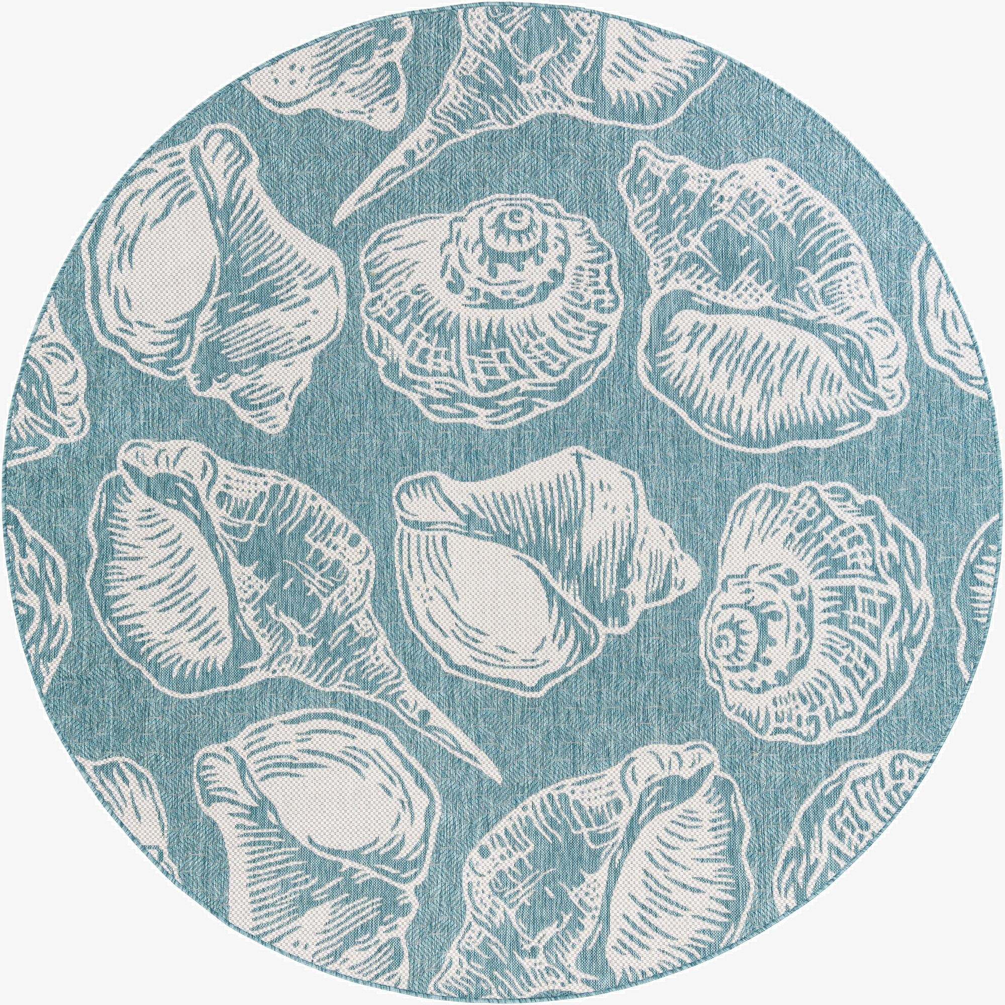 7' 10 x 7' 10  Washable Coastal Indoor / Outdoor Round Rug