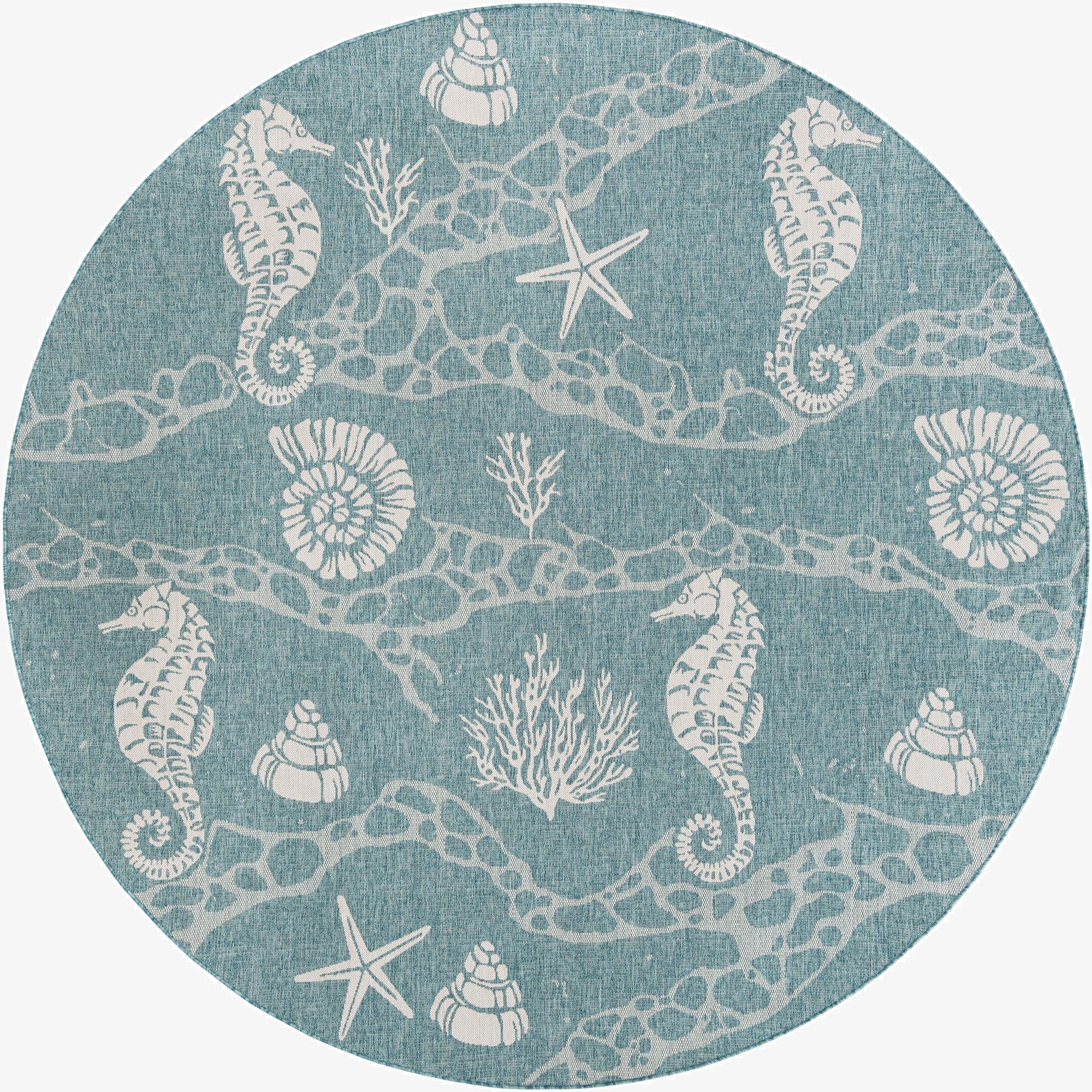 10' x 10'  Washable Coastal Indoor / Outdoor Round Rug