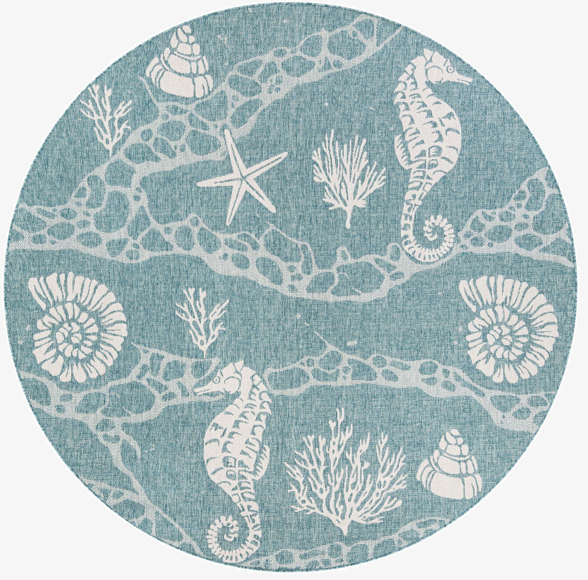 7' 10 x 7' 10  Washable Coastal Indoor / Outdoor Round Rug