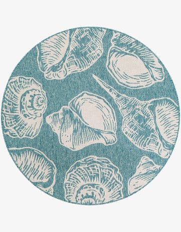 Aqua Easy-Clean Coastal Indoor / Outdoor Round Rug
