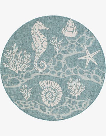 5' 3 x 5' 3 Easy-Clean Coastal Indoor / Outdoor Round Rug
