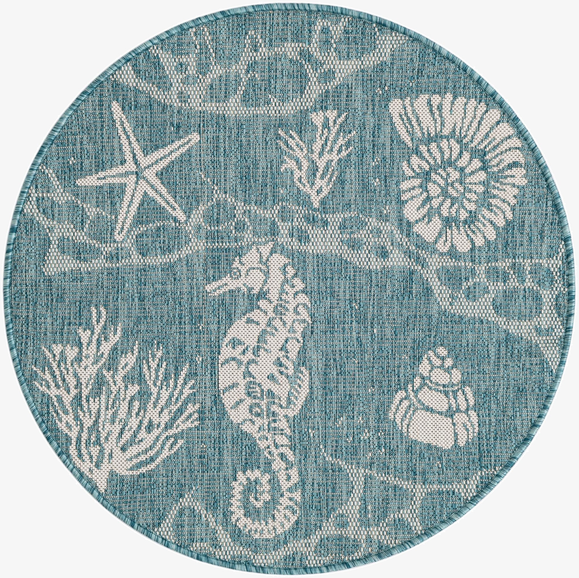 3' x 3'  Washable Coastal Indoor / Outdoor Round Rug