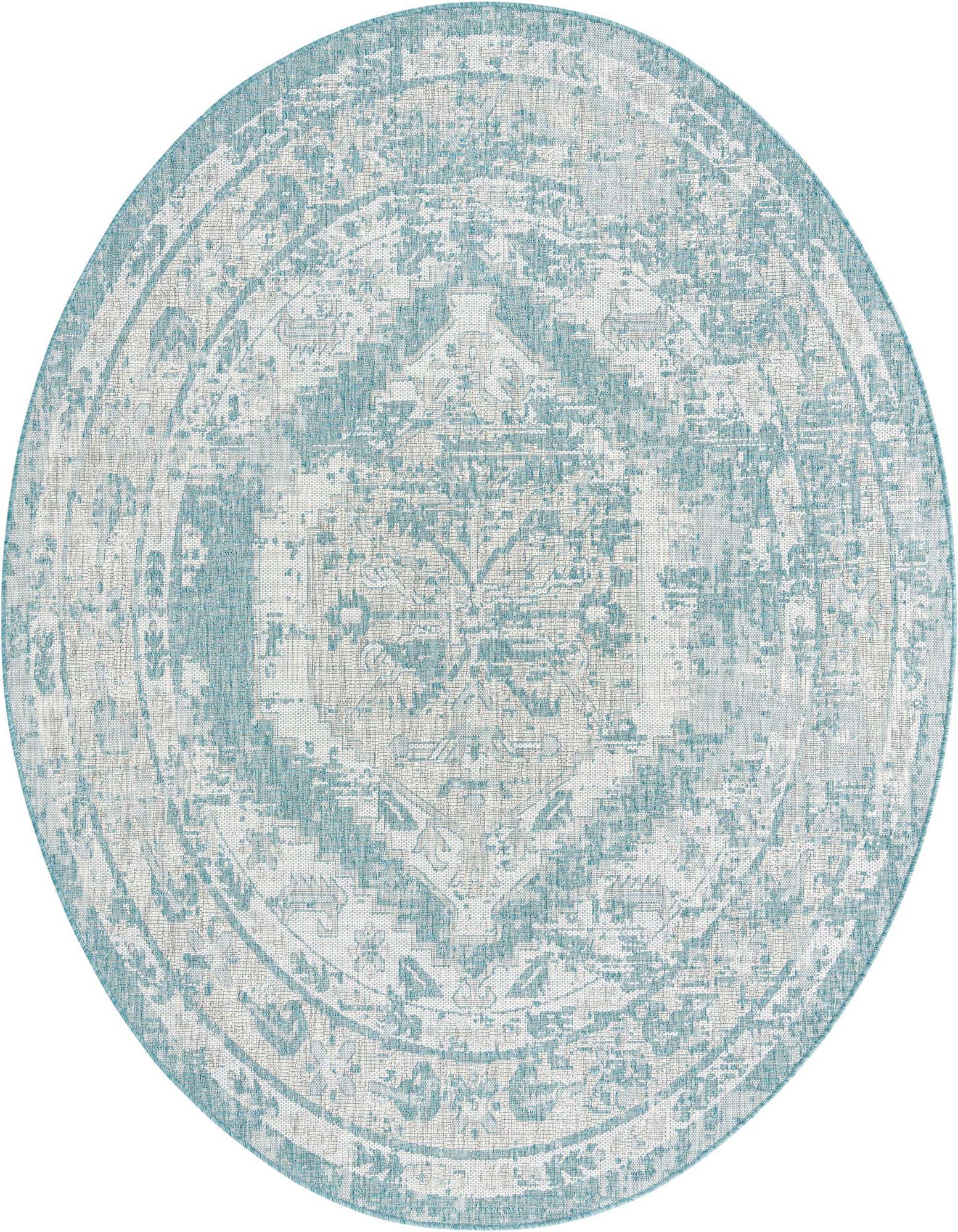 7' 10 x 7' 10 Easy-Clean Traditional Indoor / Outdoor Round Rug