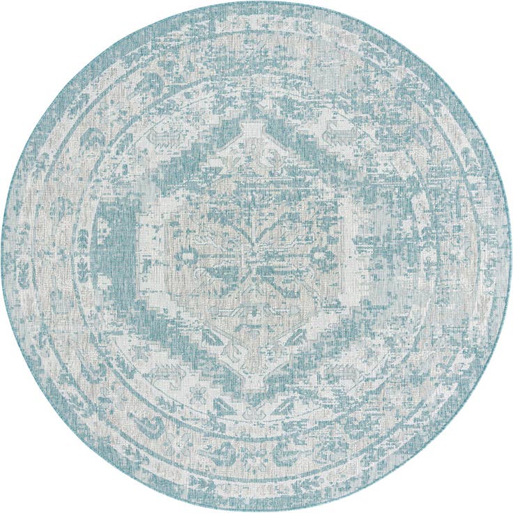 Detail image of 7' 10 x 7' 10 Easy-Clean Traditional Indoor / Outdoor Round Rug
