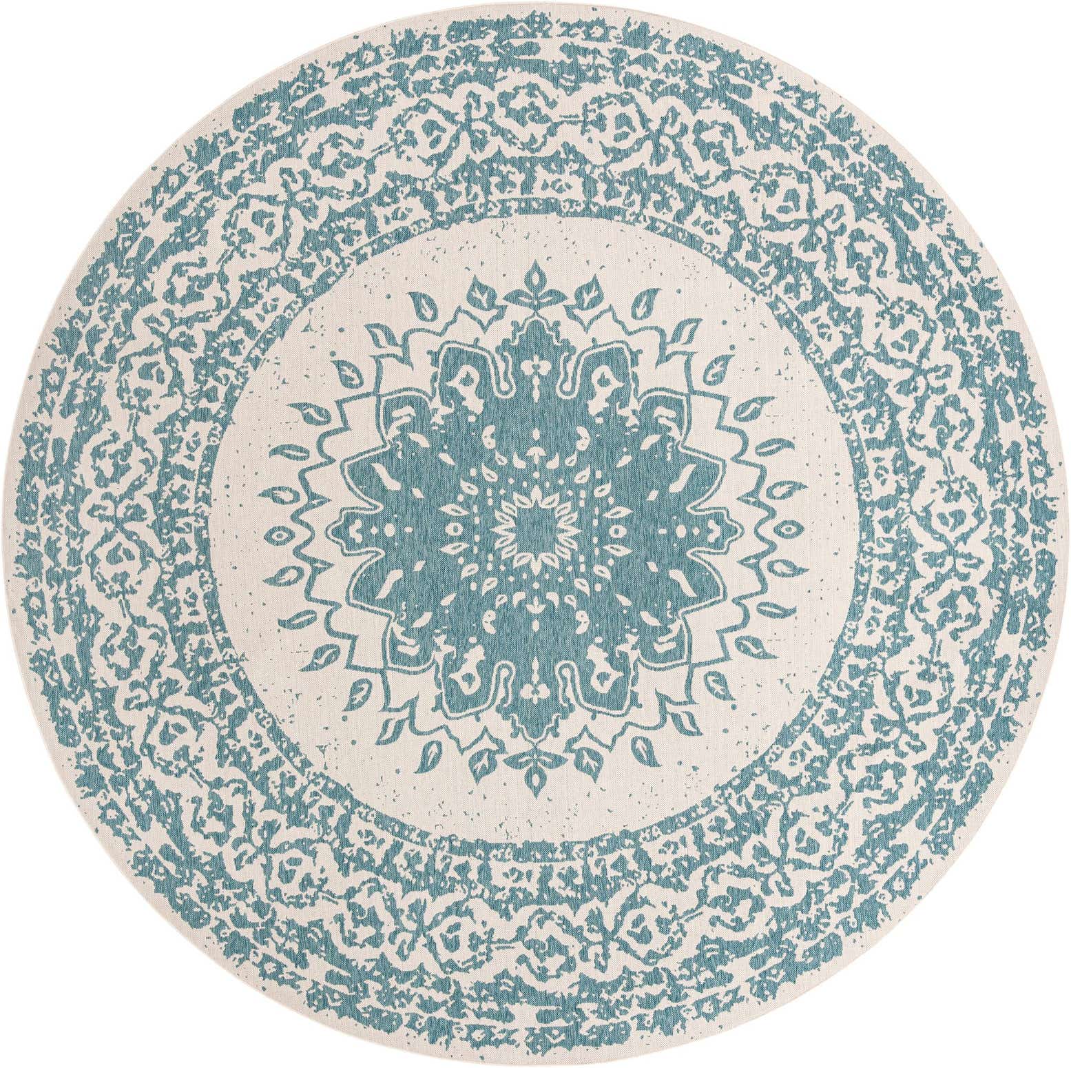 12' x 12' Easy-Clean Traditional Indoor / Outdoor Round Rug
