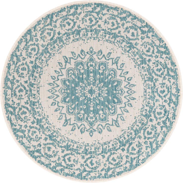 Detail image of 3' x 3' Easy-Clean Traditional Indoor / Outdoor Round Rug