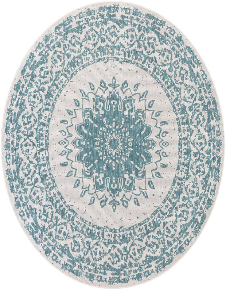 Detail image of 7' 10 x 7' 10 Easy-Clean Traditional Indoor / Outdoor Round Rug