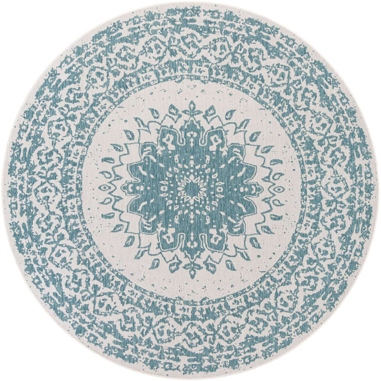 7' 10 x 7' 10 Easy-Clean Traditional Indoor / Outdoor Round Rug