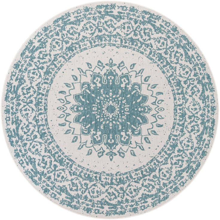 Detail image of 7' 10 x 7' 10 Easy-Clean Traditional Indoor / Outdoor Round Rug