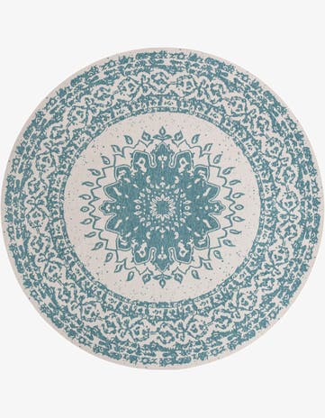 Aqua Easy-Clean Traditional Indoor / Outdoor Round Rug